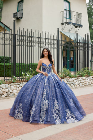 Juliet JT1512H sweetheart applique glitter ball gown quinceanera dress front view