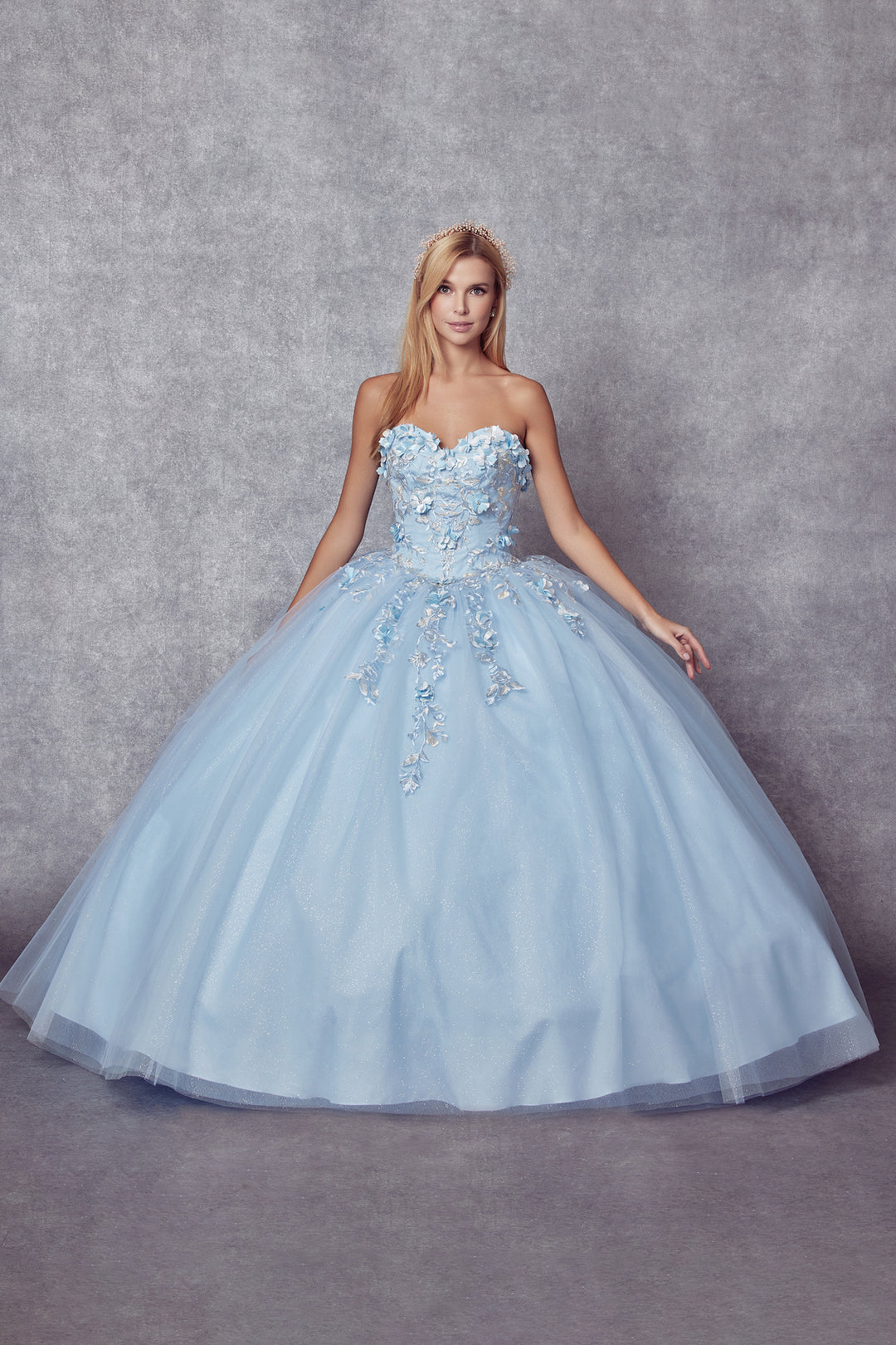 Juliet 1435 strapless ball gown quinceanera dress full front view