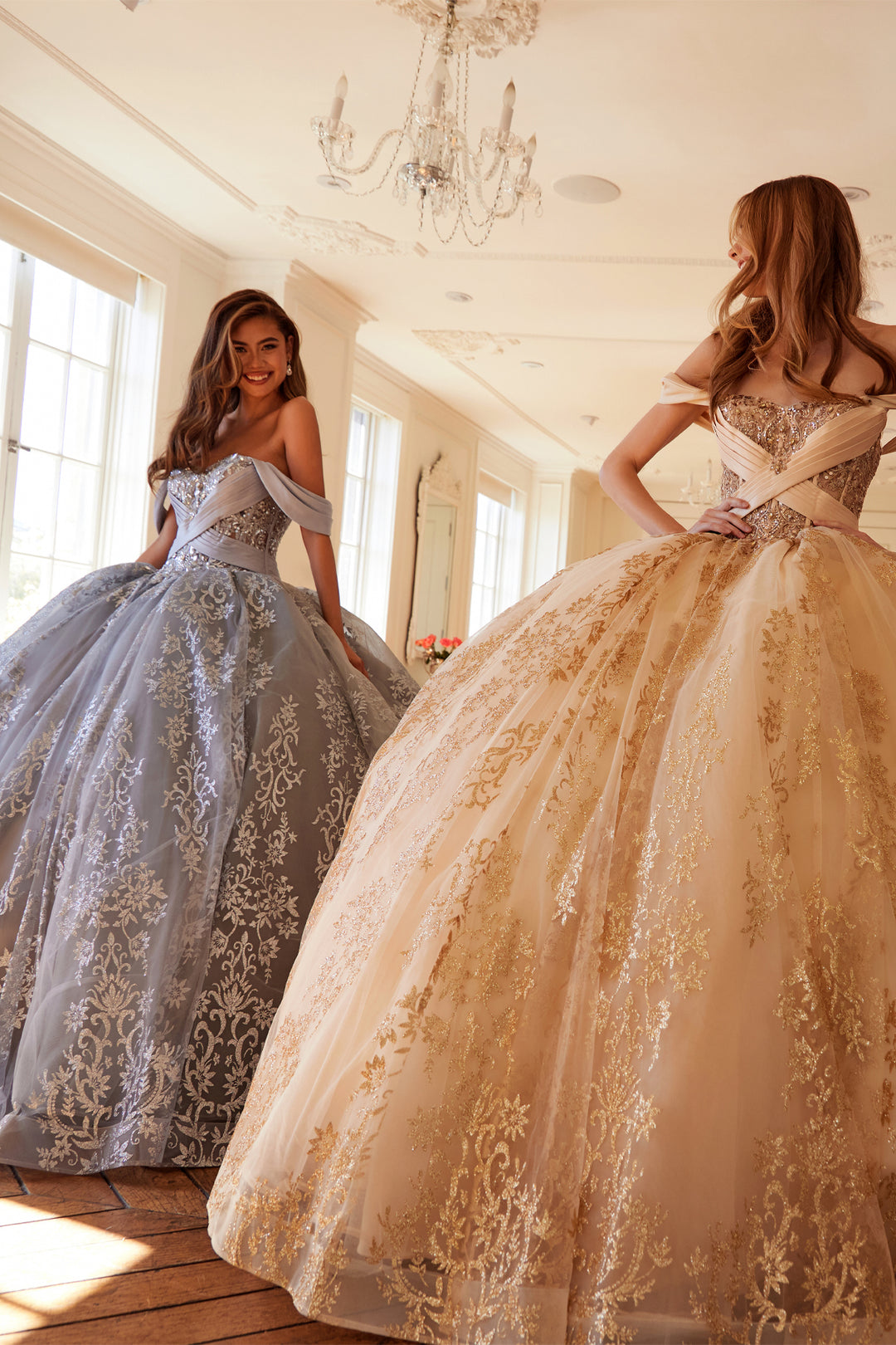 Juliet JT1488H quinceanera ball gown front view with second style option, option 2