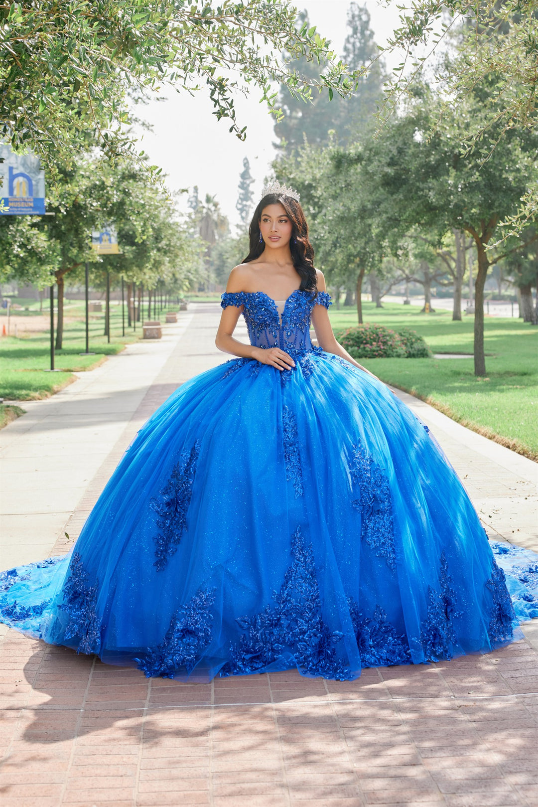 Juliet JT1505J off-shoulder embroidered ball gown quinceanera dress front view