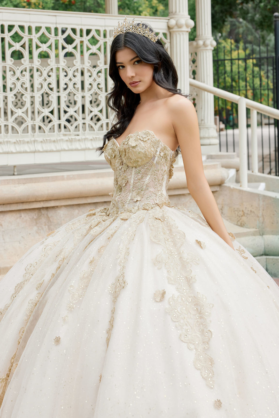 Juliet JT1465H quinceanera ball gown front detail view