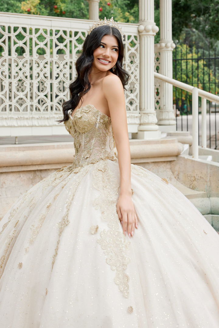 Juliet JT1465H quinceanera ball gown front three-quarter view