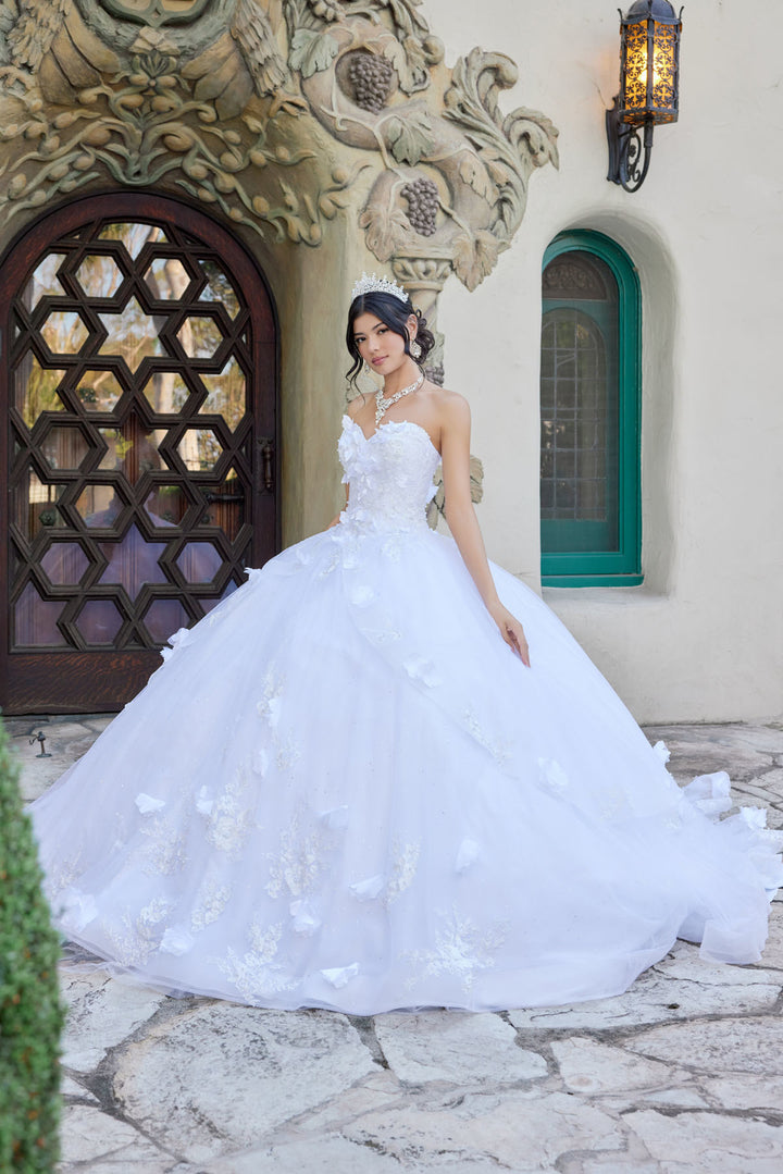 Juliet JT1495HW strapless appliqué ball gown quinceanera dress front view