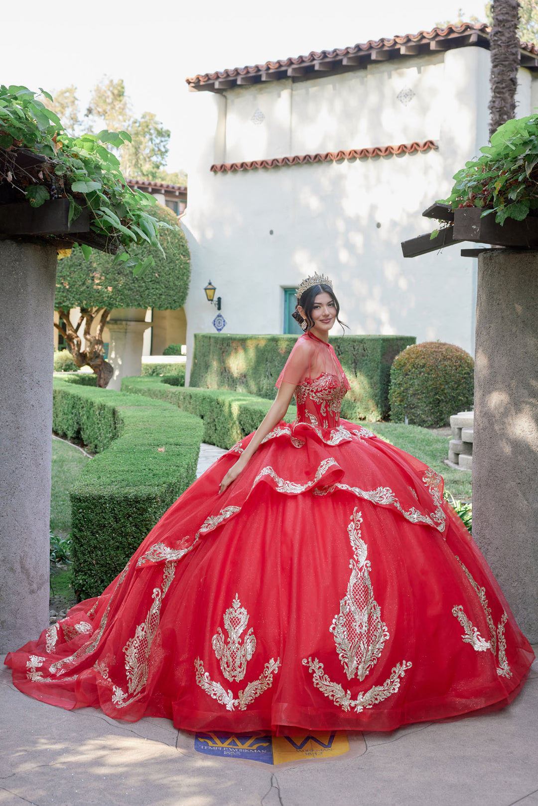 Juliet JT1511H quinceanera ball gown side view with train