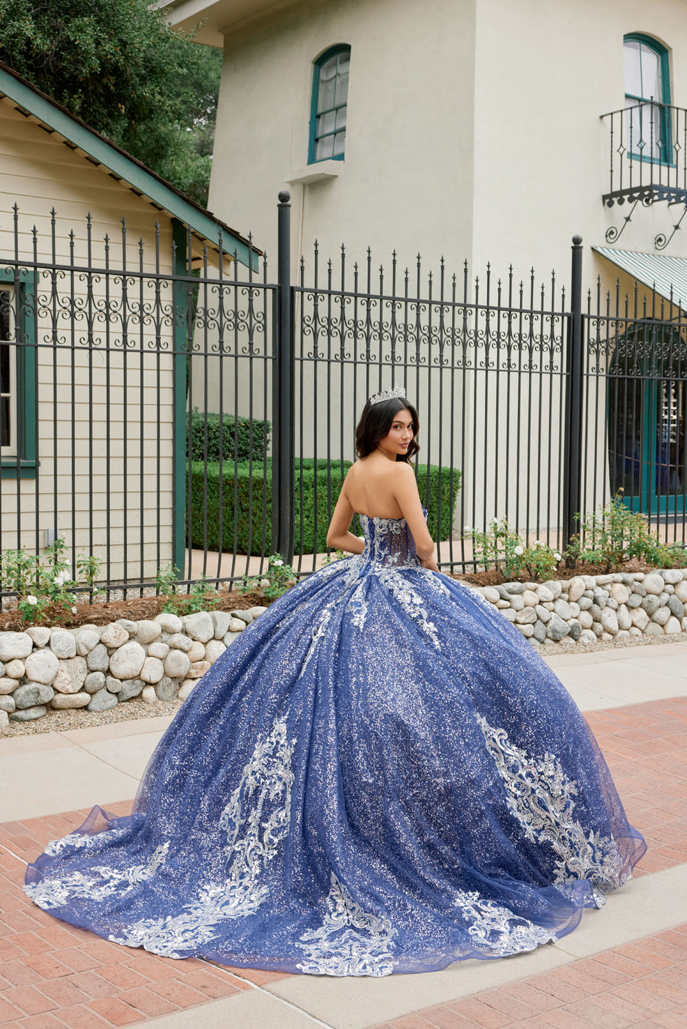 Juliet JT1512H sweetheart applique glitter ball gown quinceanera dress back view