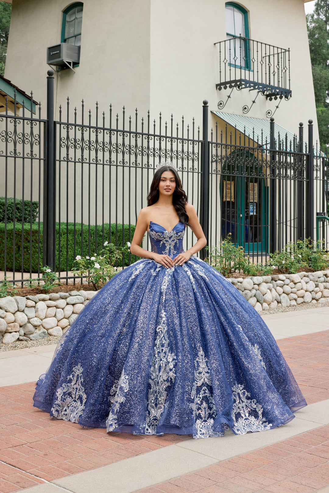 Juliet JT1512H sweetheart applique glitter ball gown quinceanera dress front view, option 2