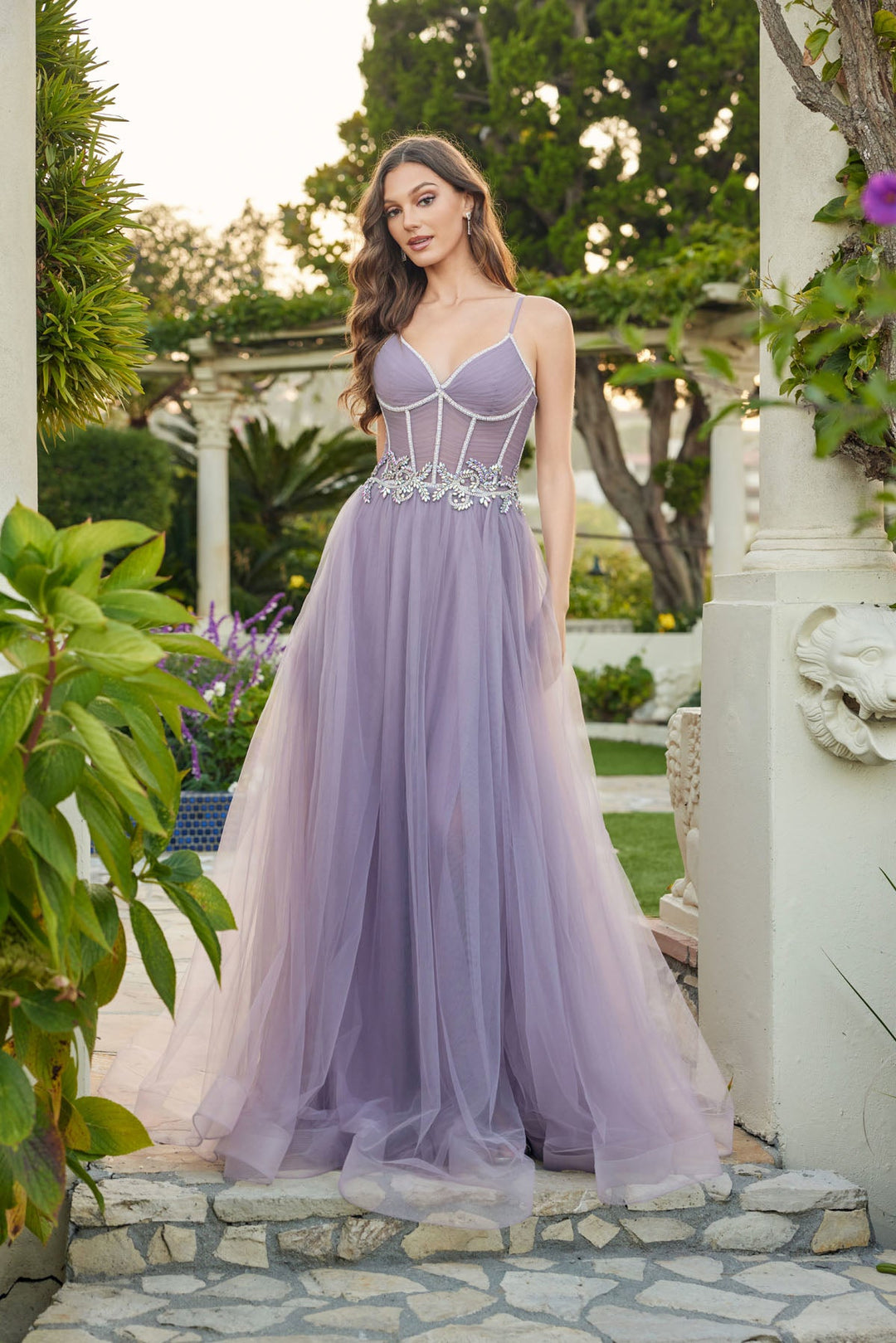 Beaded Sleeveless A-line Slit Gown by Juliet JT2638G - FOSTANI.com