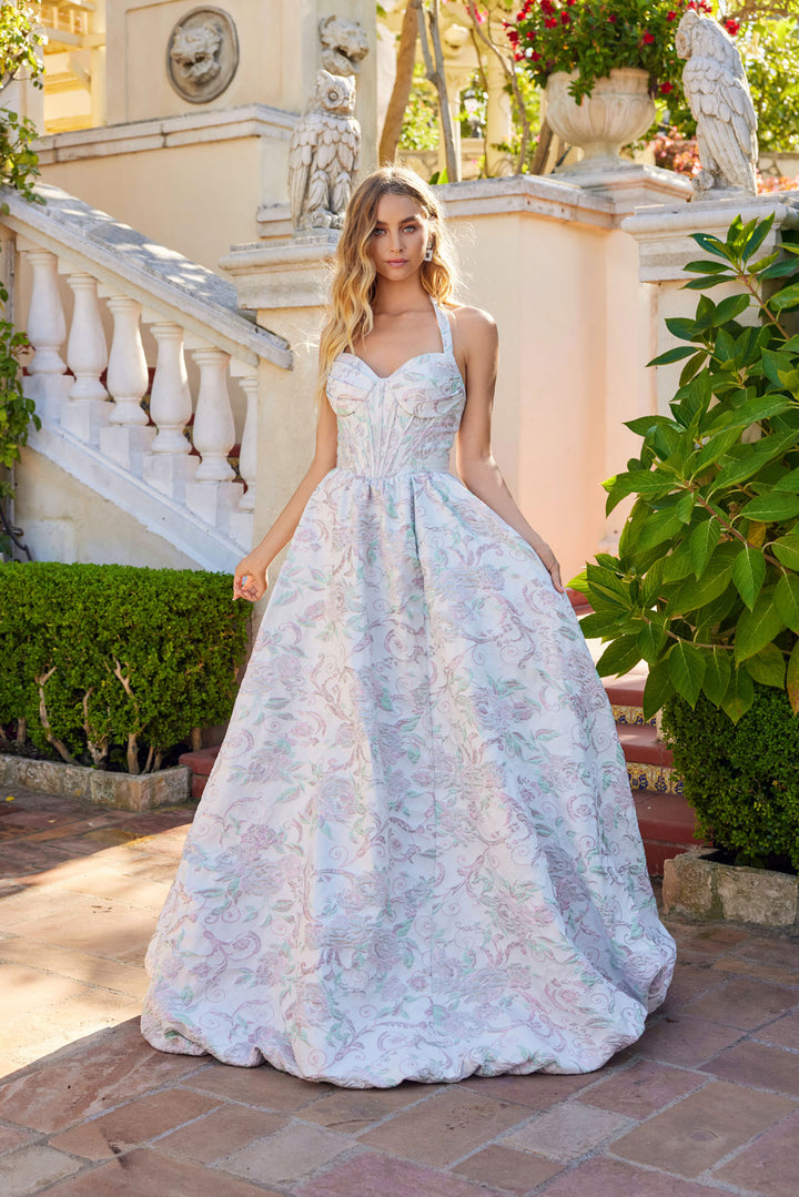 Juliet JT2742A halter ball gown prom dress front view, option 3