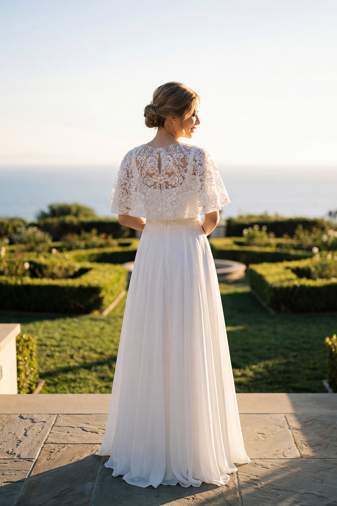 Juliet JTM21LW two-piece beaded flutter sleeve top mother of the bride dress back view, option 3