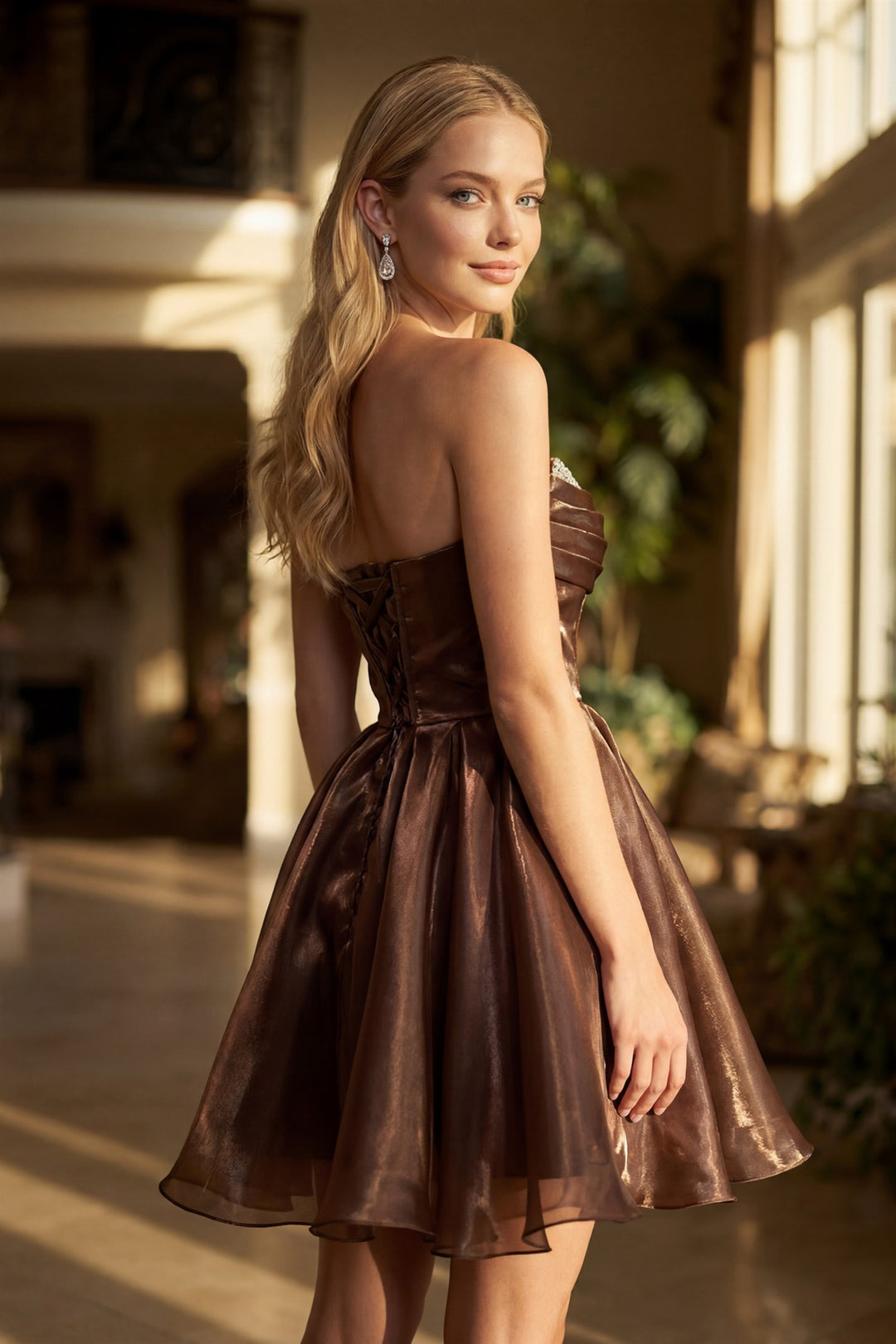 Juliet JT7187S strapless corset bodice homecoming dress back view, option 2