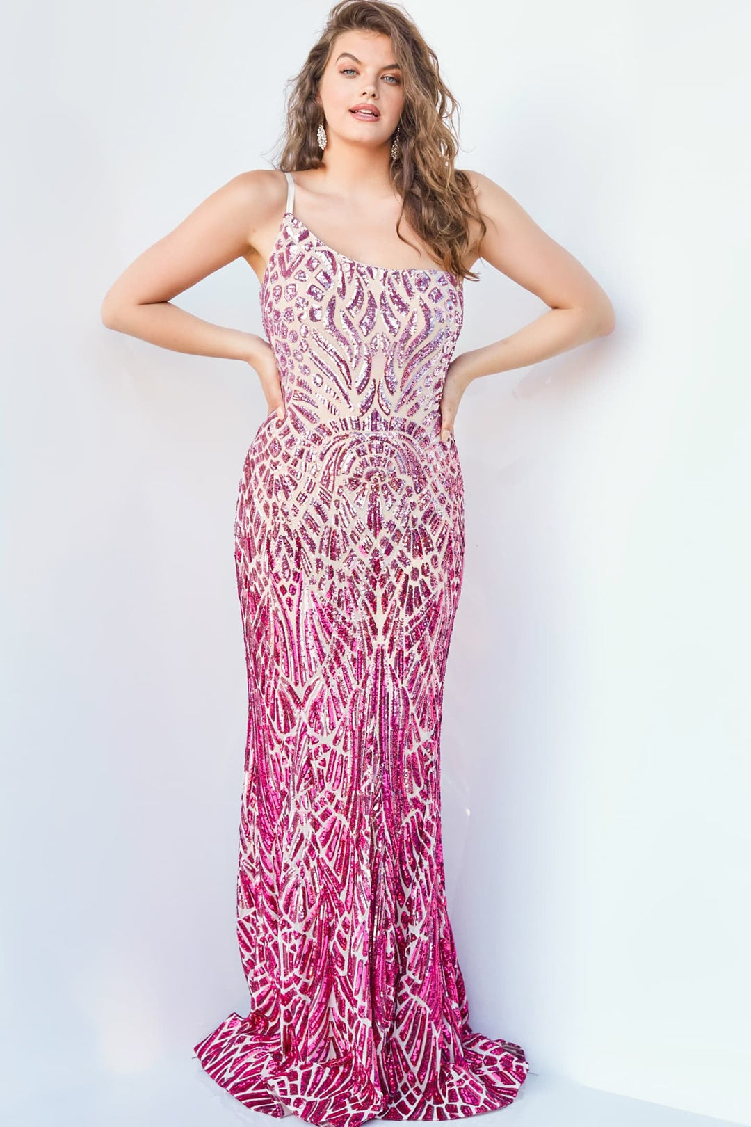 Jovani - 06469 Sequined Two Tone Trumpet Dress - FOSTANI.com