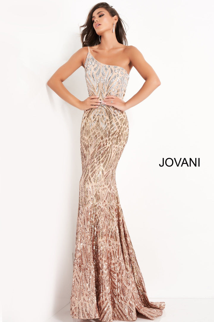 Jovani - 06469 Sequined Two Tone Trumpet Dress - FOSTANI.com