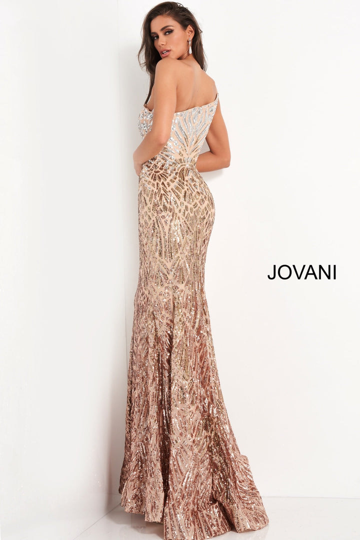 Jovani - 06469 Sequined Two Tone Trumpet Dress - FOSTANI.com