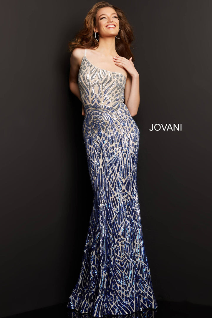 Jovani - 06469 Sequined Two Tone Trumpet Dress - FOSTANI.com