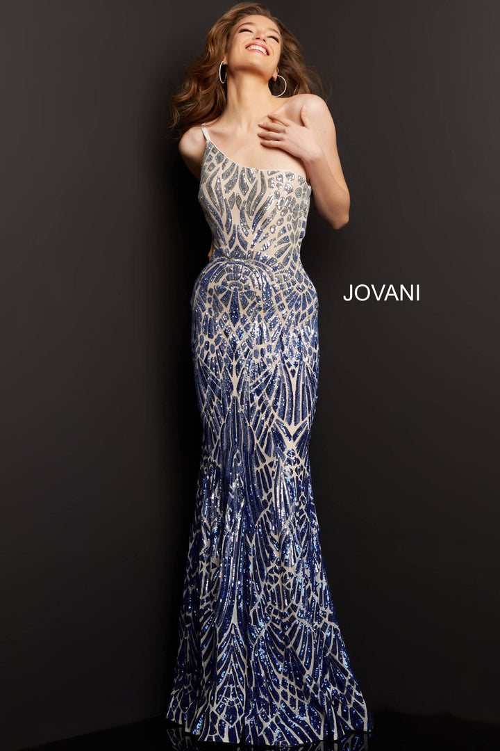 Jovani - 06469 Sequined Two Tone Trumpet Dress - FOSTANI.com