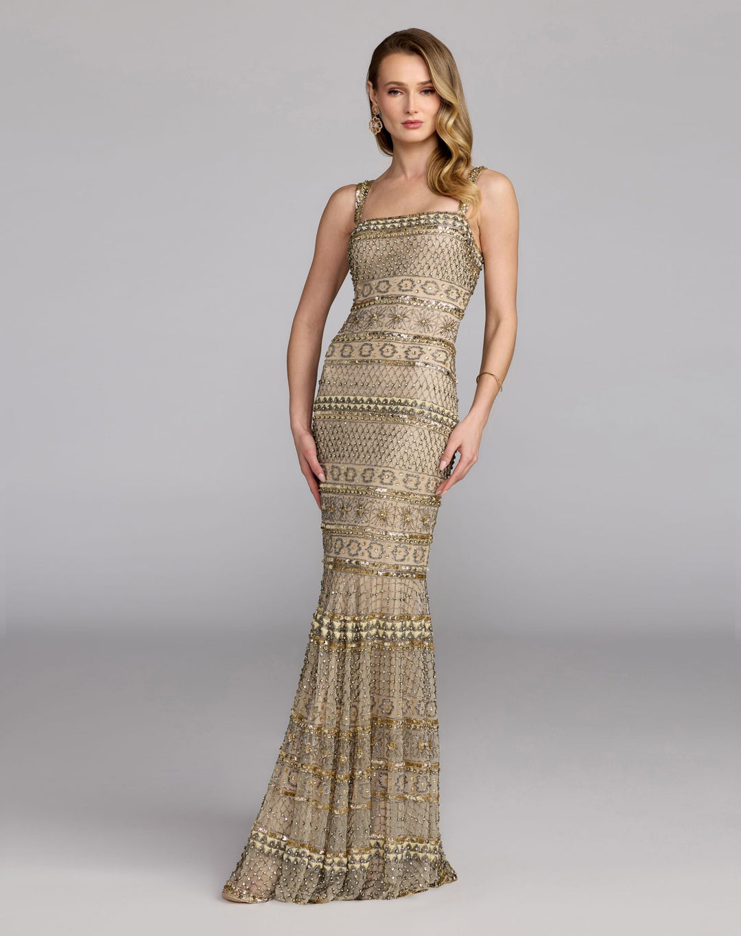 Mac Duggal 10114 Sleeveless Square Neck Beaded Gown