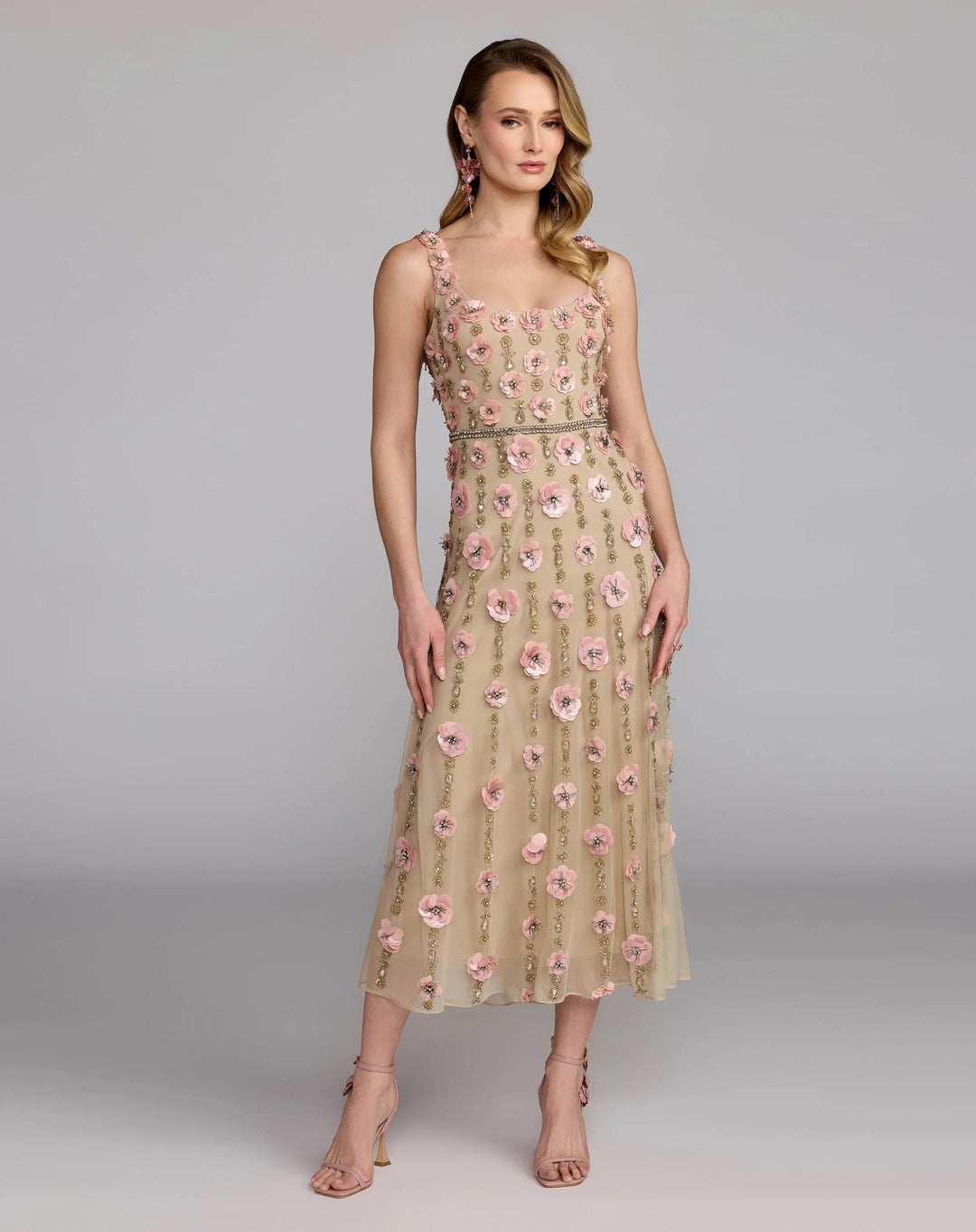Mac Duggal 10127 Sleeveless Scoop Neck Embellished Midi Dress
