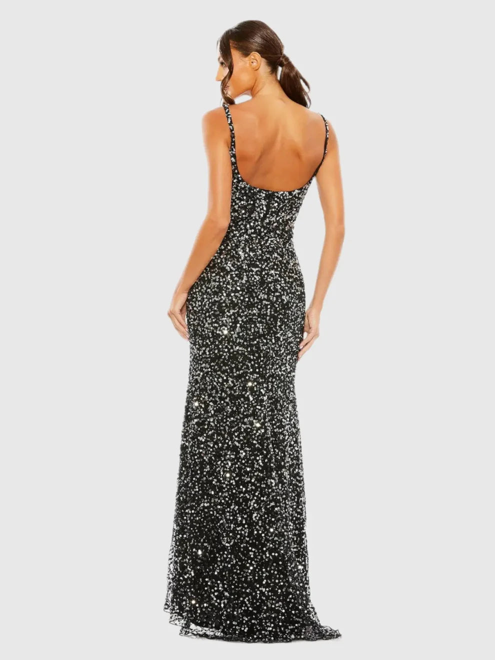 Mac Duggal 10705 Pink Sequined Low Back Slip Gown