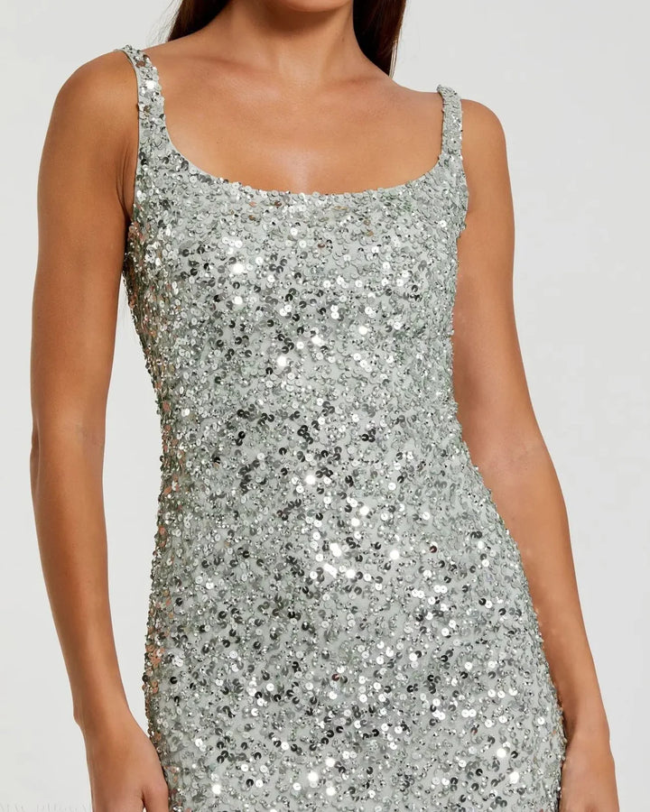 Mac Duggal 10705 Pink Sequined Low Back Slip Gown