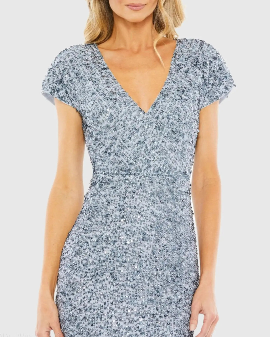 Mac Duggal 10766 Sequined Cap Sleeve Wrap Over Cocktail Dress