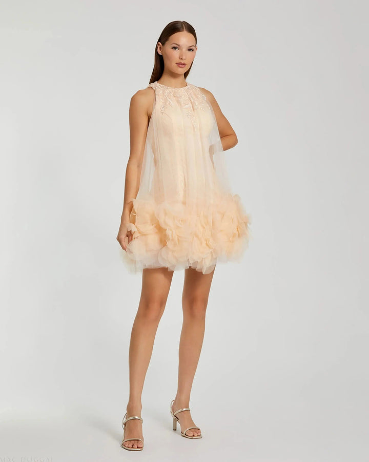 Mac Duggal 11294 Halter Neck Flowy Petal A Line Mini Dress
