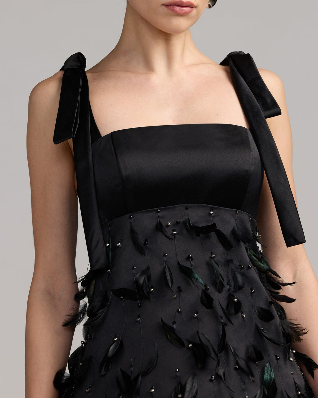 Mac Duggal 11628 Feather Embellished Bow Strap Mini Dress