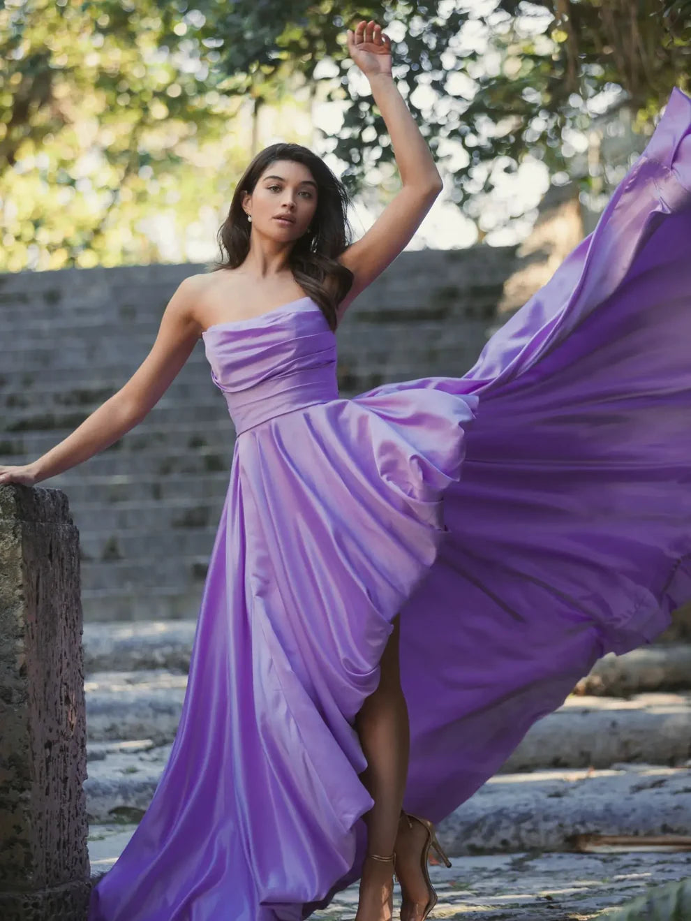 Mac Duggal 11685 Black Strapless Ruched High Low Gown