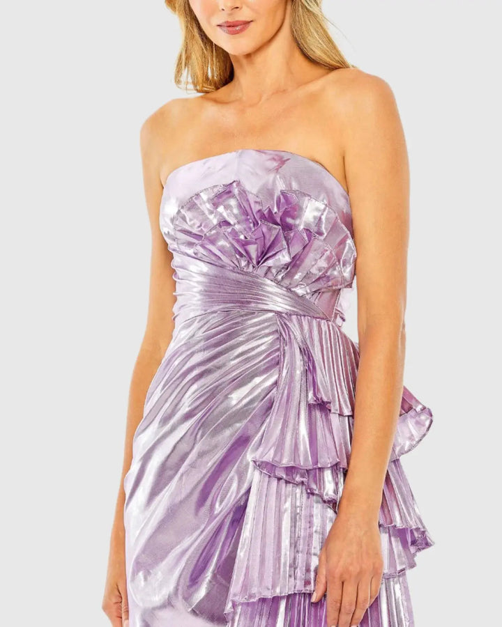 Mac Duggal 11695 Strapless Metallic Draped Detail Mini Dress