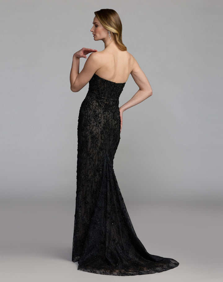 Mac Duggal 11830 Embellished Strapless Bustier Gown With Sweeping Train Dress