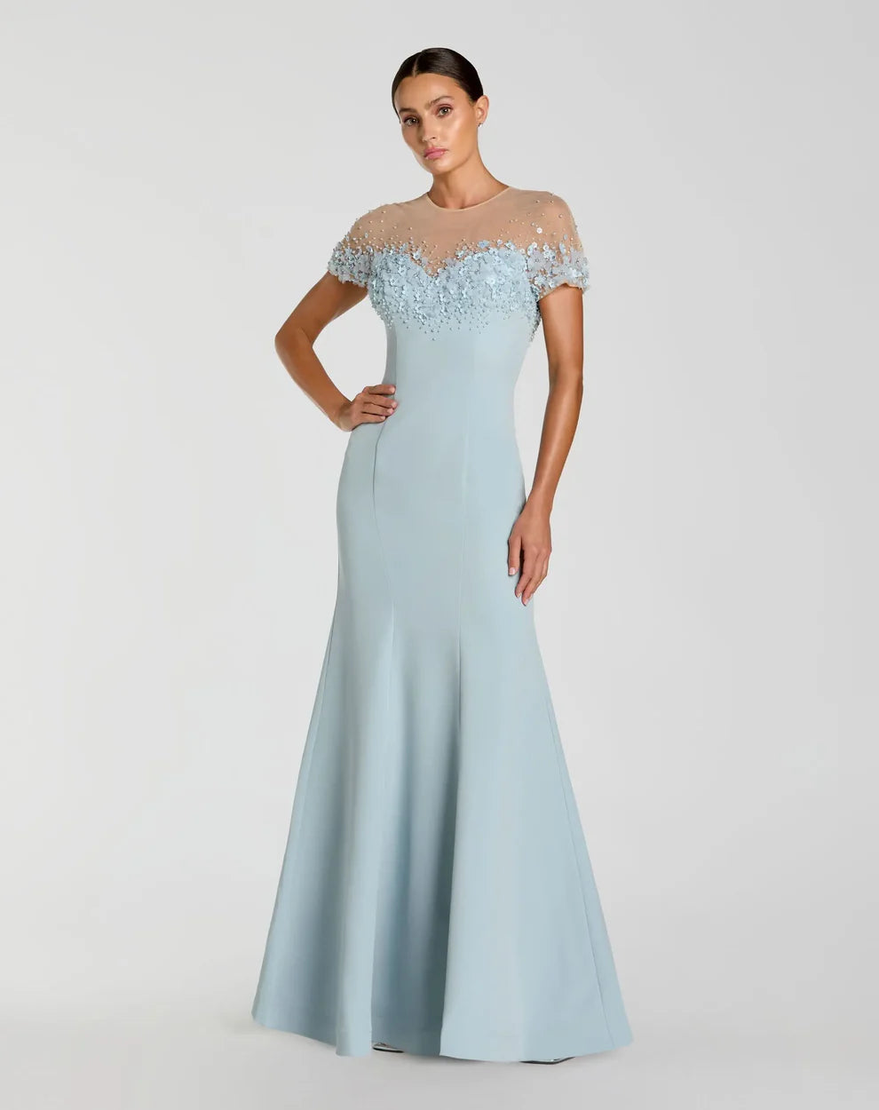 Mac Duggal 11867 Crepe Mermaid Dress With Beaded Illusion Neck