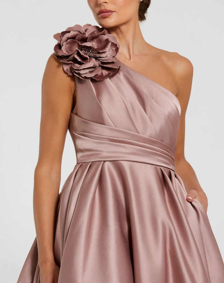 Mac Duggal 11874 One Shoulder Satin Ball Gown With 3D Flower