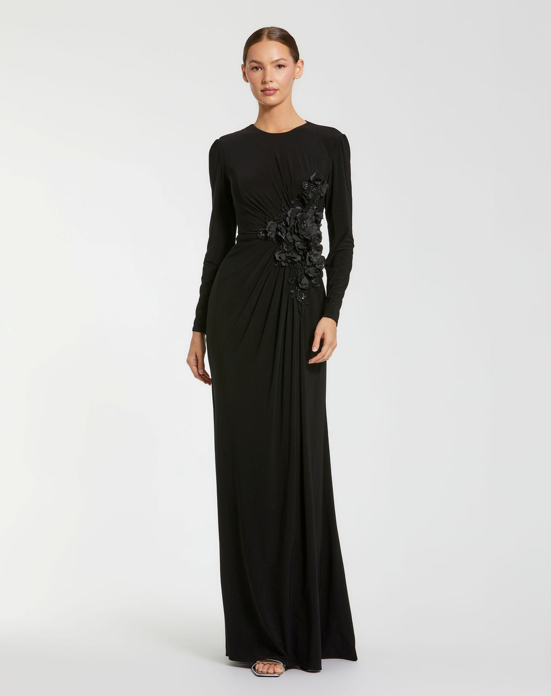 Mac Duggal 11960 Black High Neck Beaded Jersey Evening Gown