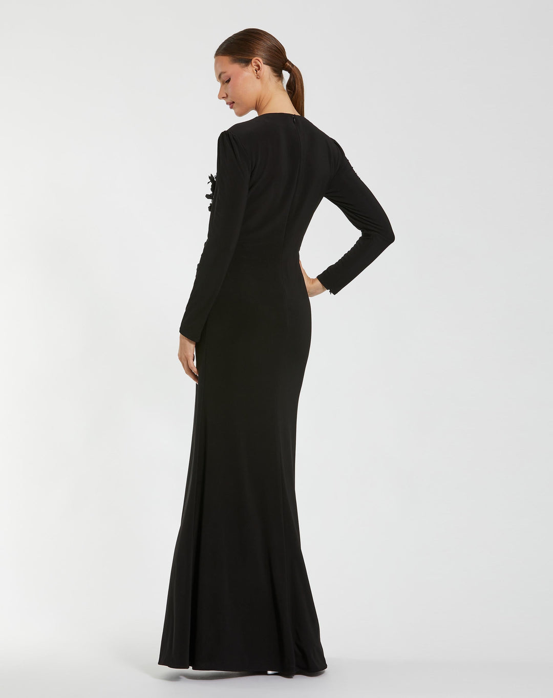 Mac Duggal 11960 Black High Neck Beaded Jersey Evening Gown