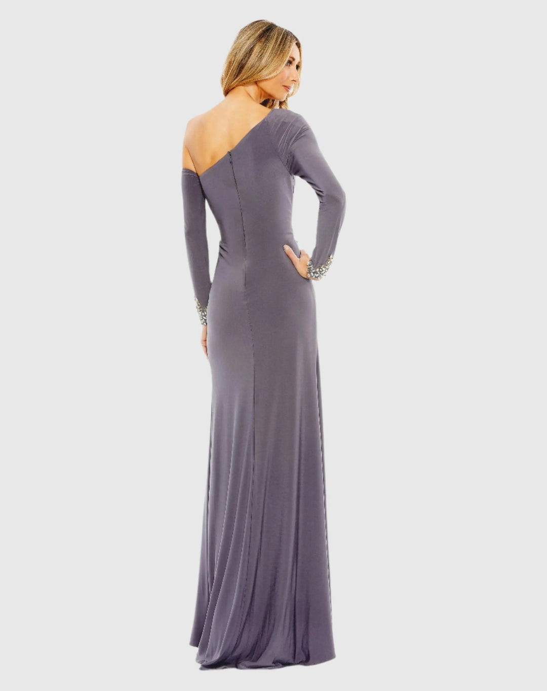 Mac Duggal 12489 Side Twist Drop Shoulder Beaded Cuff Gown