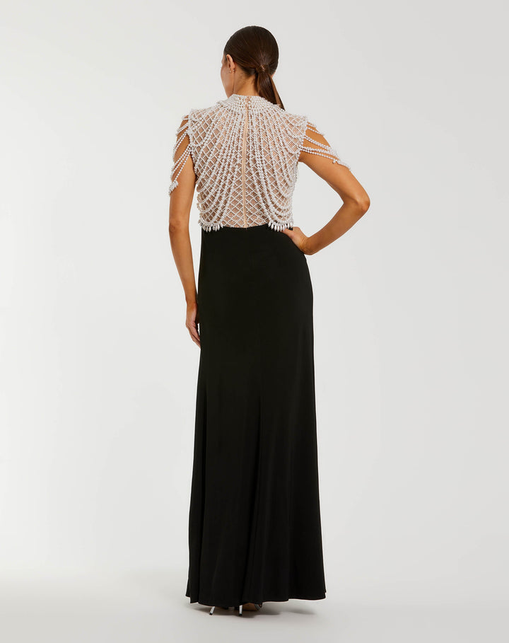 Mac Duggal 13203 Jersey Gown With Draped Pearl Beading
