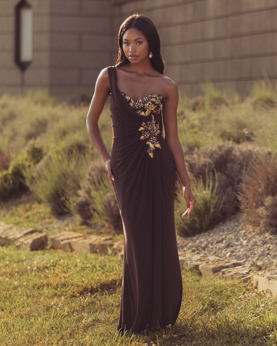 Mac Duggal 13243 One Shoulder Embellished Jersey Gown