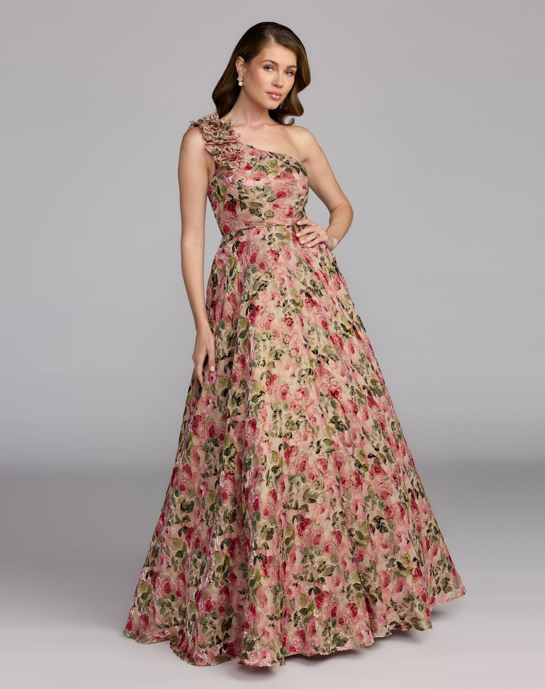 Mac Duggal 13269 One Shoulder Velvet Floral Ball Gown