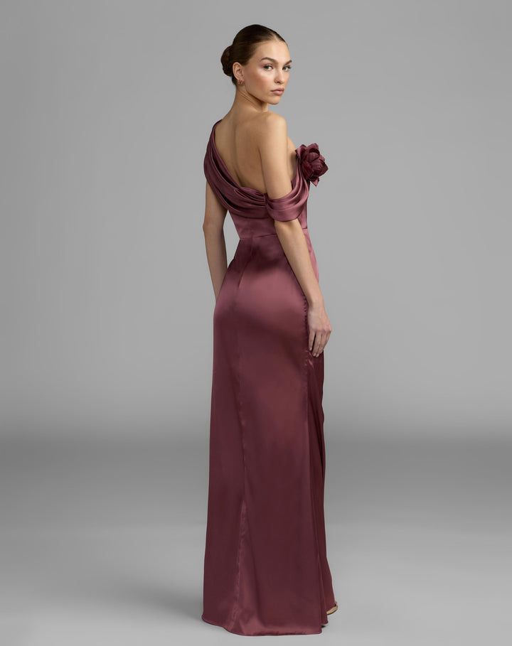 Mac Duggal 13311 Charmeuse One Shoulder Gown With 3D Flower