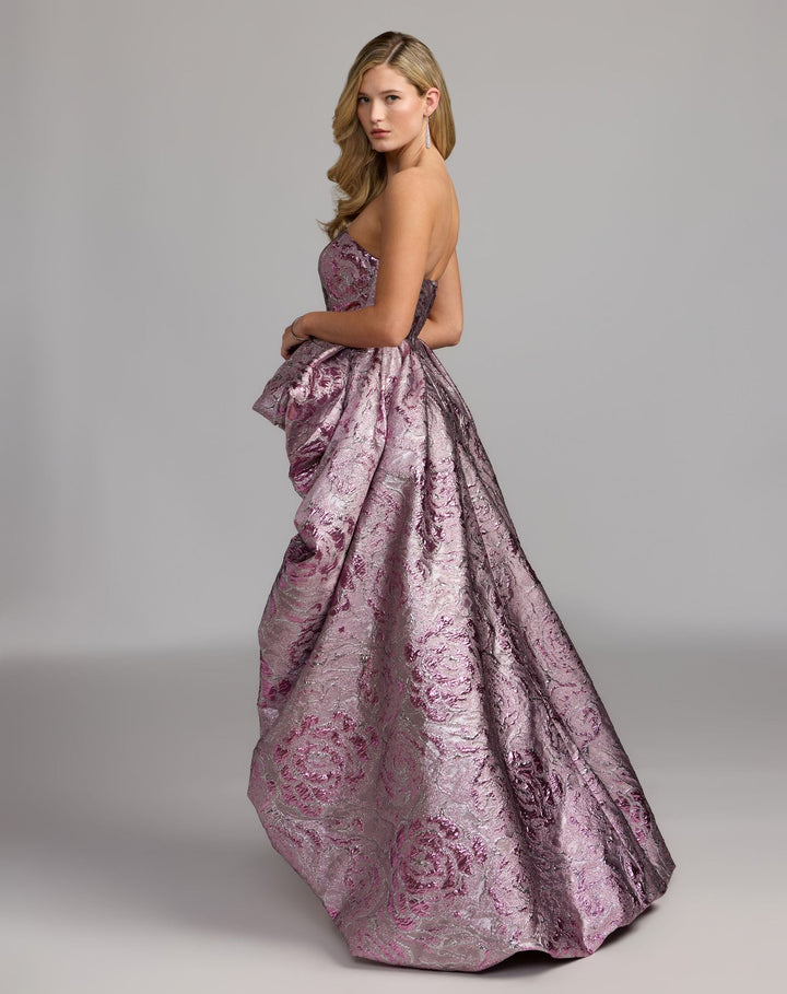Mac Duggal 13359 Metallic Strapless Gown With Bubble Overskirt