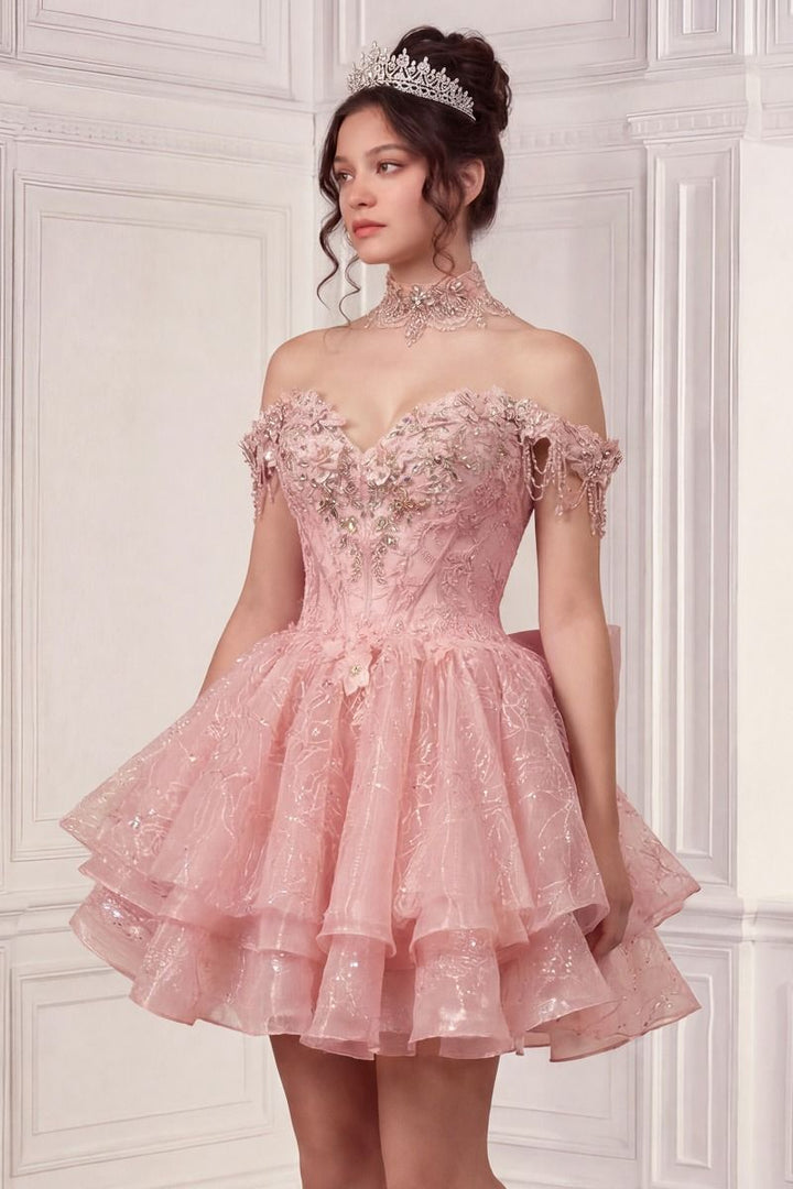 Ladivine 15742 Convertible Off-Shoulder Corset Quinceañera Ball Gown to Mini Dress