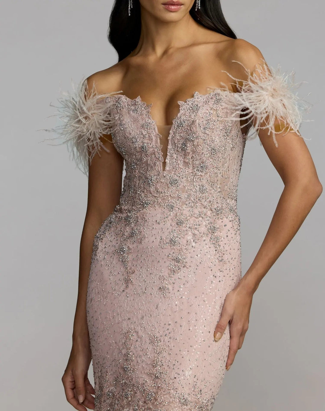 Mac Duggal 20246 Feathered Crystal Embellished Sleeveless Gown