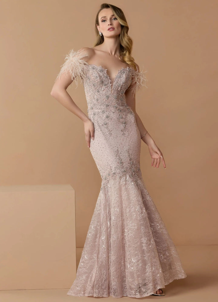 Mac Duggal 20246 Feathered Crystal Embellished Sleeveless Gown