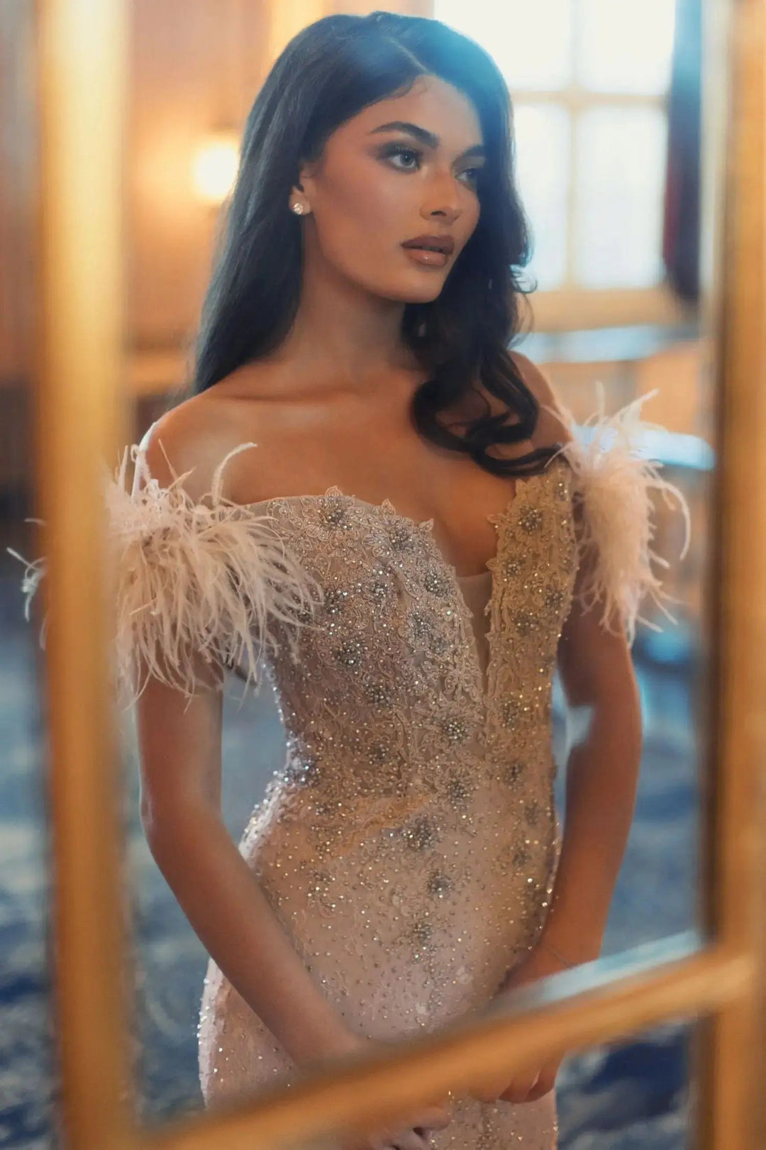 Mac Duggal 20246 Feathered Crystal Embellished Sleeveless Gown