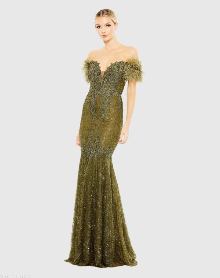 Mac Duggal 20246 Feathered Crystal Embellished Sleeveless Gown