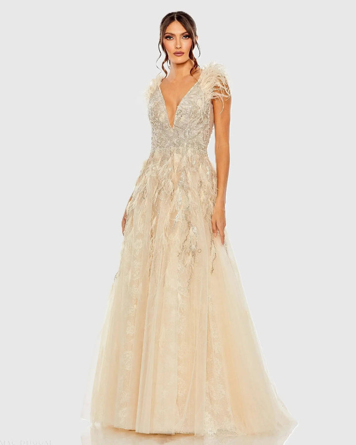 Mac Duggal 20259 Embellished Feathered Sleeveless A Line Gown