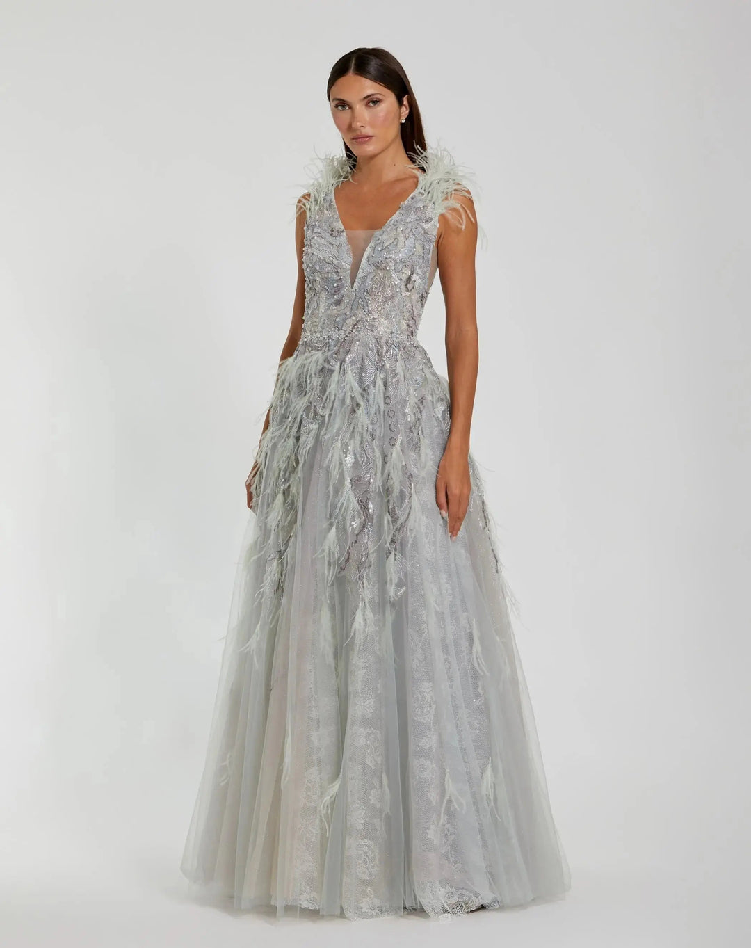 Mac Duggal 20259 Embellished Feathered Sleeveless A Line Gown