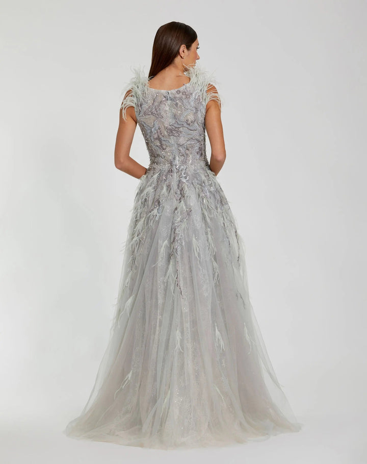 Mac Duggal 20259 Embellished Feathered Sleeveless A Line Gown