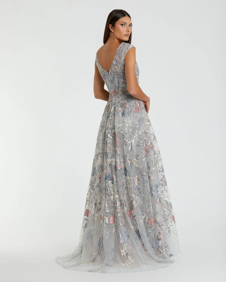 Mac Duggal 20263 Embroidered Illusion Cap Sleeve A-Line Gown