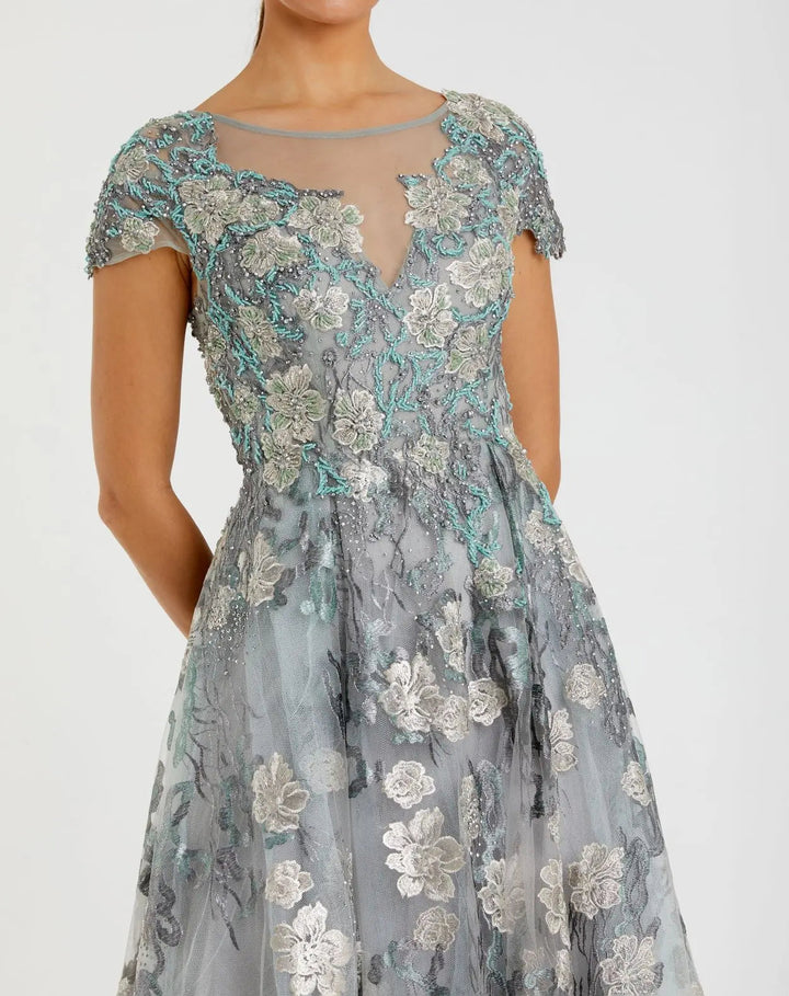Mac Duggal 20294 Floral Embroidered Cap Sleeve Evening Gown
