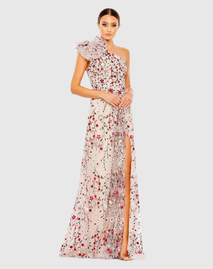 Mac Duggal 20331 Embellished One Shoulder A Line Floral Gown